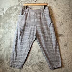 Toast Women’s Blue Striped Linen Cotton Blend Pull On Pants Size 14